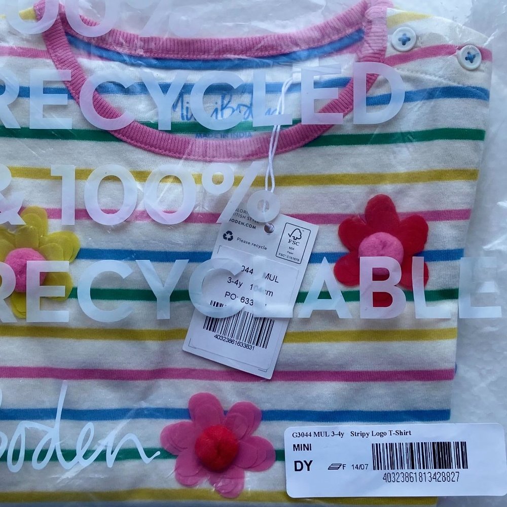 NWT Mini Boden Pom Pom Flutter Tee Shirt, 7/8 - Picture 5 of 6